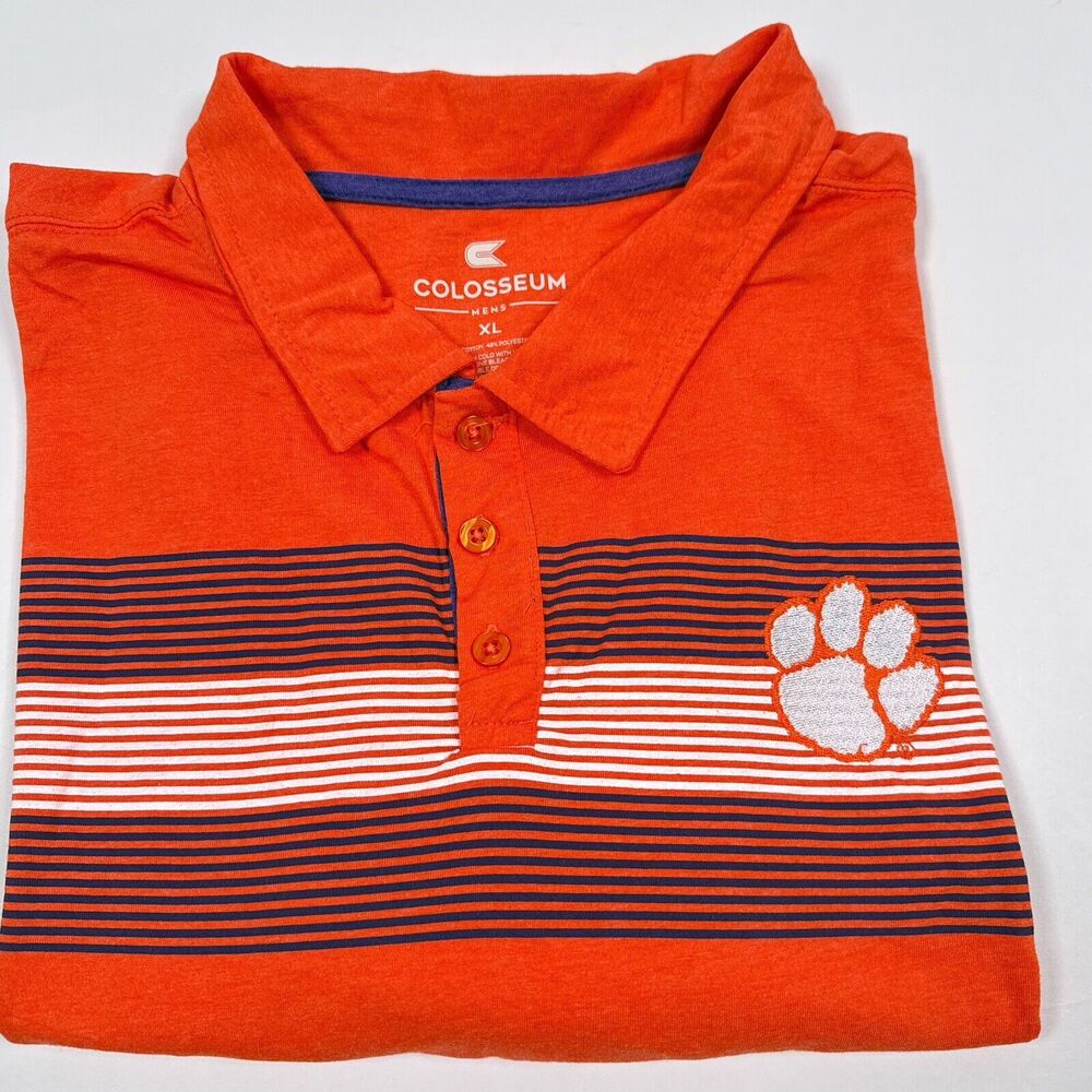 Clemson Tigers Polo Shirt Size XL Orange NCAA Tailgate Golf‎ Football Colosseum